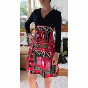 Vtg 70’s Retro Kelly Arden Mini Dress XS Southern Aztec Groovy Empire Waist
